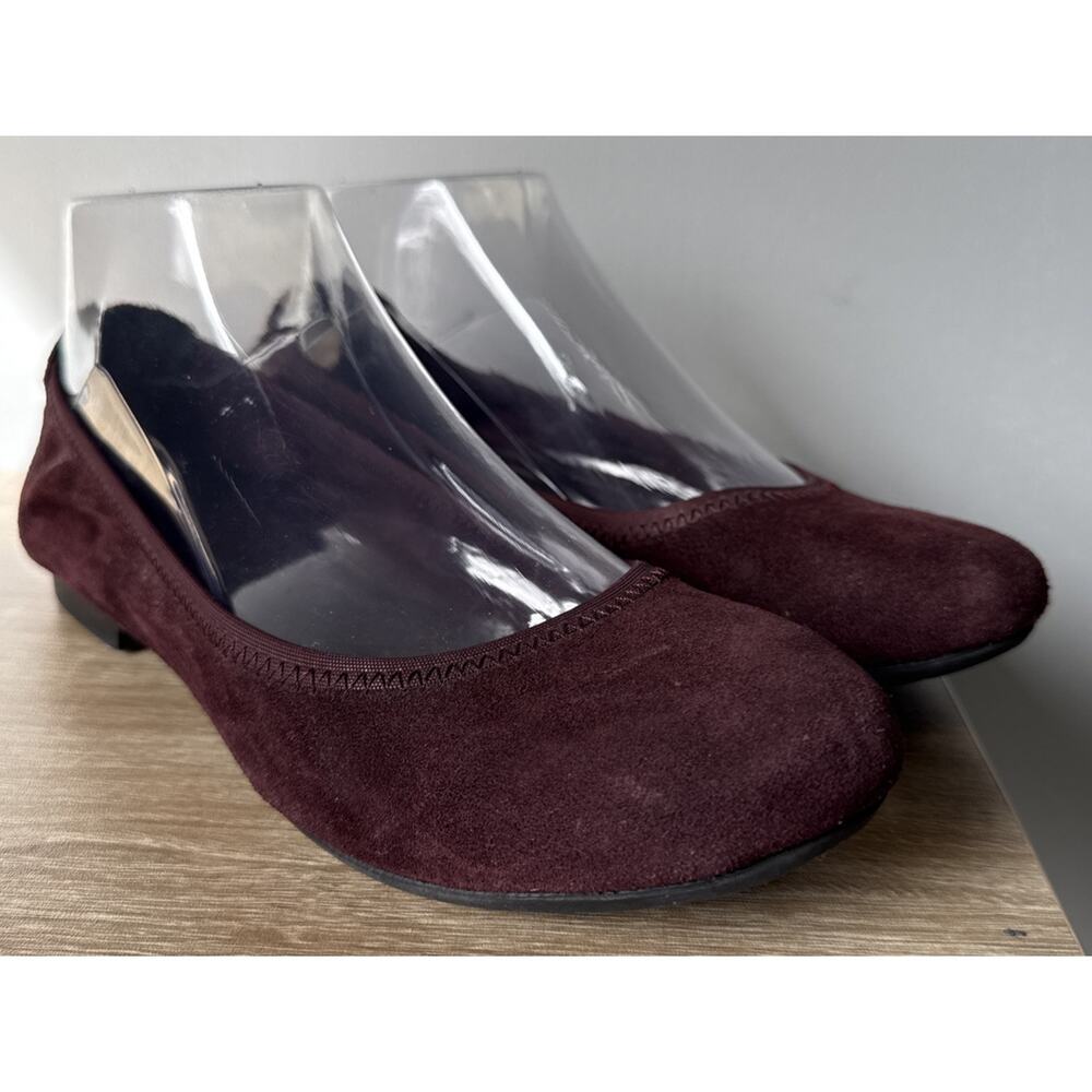BORN Womens Burgundy Wine Comfort Round Toe Slip On Suede Ballet Flats 7M
